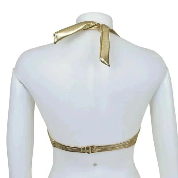 Vintage Y2K Guess Halter Bikini Top  Gold White Pink Floral Size Small - Picture 5 of 7